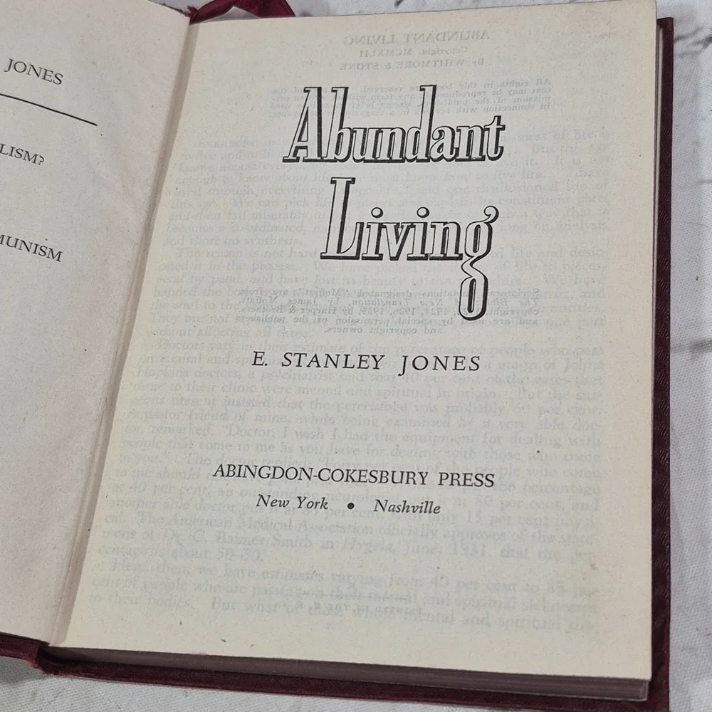 Abundant Living by‎ E. S. Jones, Abingdon-Cokesbury Press 1942 hardcover